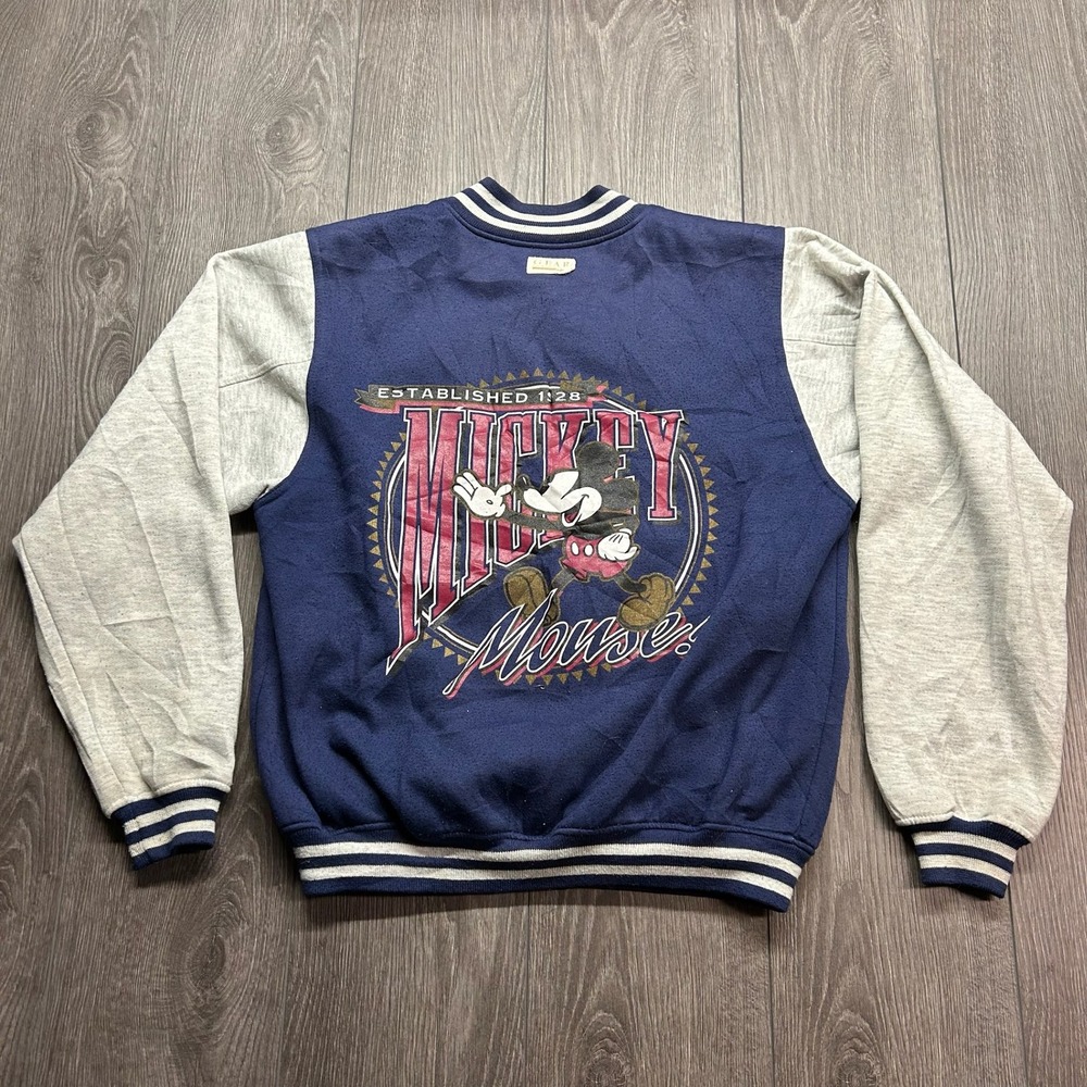Vintage 90s Mickey Mouse Varsity Bomber Jacket Small Navy Gray Mens S